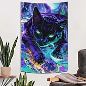 お買い得  ブラックライトタペストリー-ブラックライトタペストリー 蓄光 パーティー UV反応 猫 トリッピーミスティー 吊るしタペストリー 壁アート ミューラル リビングルーム 寝室用