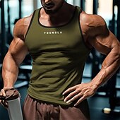 billiga Gym-toppar-Herr Linne Undertröjor Ärmlös tröja Ärmlös Rund hals Sommar Bokstav Mode Designer Grundläggande Lappverk Semester Gata Utekväll Svart Vit Rubinrött Topp t-shirt för män