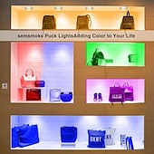 abordables 123496-Veilleuse LED avec télécommande, alimentée par batterie, 12 couleurs RVB, intensité variable, magnétique, pour placard de chambre, sous le comptoir, sous l&#039;armoire, 6 pièces