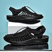 preiswerte Urlaubsandalen-Herren Sandalen Spaziergang Lässig PU Leder Bequem Rutschfest Atmungsaktiv Schnürung Rose+Schwarz Weiß+Schwarz Dunkelrot Sommer Frühling Herbst