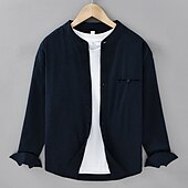 economico Camicie di lino-Per uomo Camicia Camicia di lino Camicia casual Camicia con Bottoni Camicia di cotone Semplice Vacanza Camicia hawaiana Nero Bianco Blu marino Beige Manica Lunga Nonno Primavera Autunno Abbigliamento