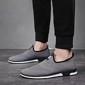 billige Slip-ons og loafers til herrer-Grå strikkede slip-on-sneakers for menn med elastisk passform – pustende, fleksible sko for løping, sport og aktiv livsstil