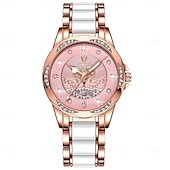 baratos Relógios Quartz-Relógio feminino de quartzo em ouro rosa – mostrador retrô à prova d&#039;água com diamantes e ponteiros luminosos, pulseira de aço inoxidável