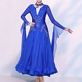 billige Ballroomkjoler-Ballroom-dans Kjole Krystall / Rhinestone Dame Ytelse Fest Langermet Chiffon Spandex