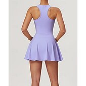 cheap Women's Tennis Dress-Women's Solid Colored Tennis Dress with Built in Shorts and Bra Sports Dress 2pcs Sleeveless Zipper Breathable Tennis Golf Pickleball U Neck Racerback Black White Purple Tennis Clothing
