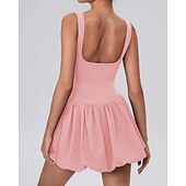 cheap Women's Tennis Dress-Women's Solid Colored Tennis Dress with Built in Shorts and Bra Sports Dress Sleeveless Pleated Tennis Golf Pickleball U Neck Dress Black White Yellow Spandex Tennis Clothing