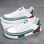 billige Sneakers til herrer-Herre Fritidssko for menn Gange Fritid PU Lær Netting Pustende Bekvem Sklisikker Snøring Svart Grønn / Hvit Sommer Vår