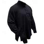 abordables Chemises décontractées-Homme Chemise Chemise d&#039;été Chemise Décontractée Chemise de Plage Chemise Boutonnée Noir Jaune Orange Vert Véronèse Bleu de minuit manche longue Uni Band Collar Vacances Hawaïen Vêtement Tenue