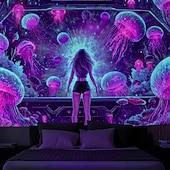 cheap Blacklight Tapestries-Blacklight Tapestry Glow in the Dark Glow Party UV Reactive Trippy Mountain Misty Mushroom Nature Landscape Hanging Tapestry Wall Art Mural for Living Room Bedroom