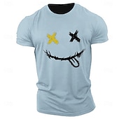 billiga Mäns grafiska t -shirt-Herr Grafiska tryck Le ansikte T-shirt Grafiska utslagsplatser 100 % bomull Kortärmad Grafisk Skjorta Heather Grey Svart Vit Bekväm t-shirt Utomhus Gata Modedesignerkläder