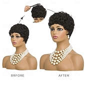 ieftine Peruci Calitative-Perucă scurtă cu tunsoare pixie pentru femei de culoare, peruci afro scurte și crețe, peruci naturale negre pentru femei de culoare, perucă sintetică scurtă și creță