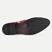 billiga Utsökta broderade skor-Herr Tofflor och Slip-Ons Tofstofflor Promenad PU Läder Jacquard Tyg Andningsfunktion Bekväm Halksäker Loafers Mörkröd Sommar Vår Höst