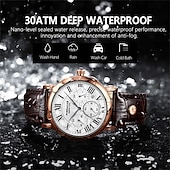 abordables Montres à quartz-Montre à quartz classique pour homme – style chronographe, bracelet en cuir étanche, montre-bracelet analogique décontractée pour le travail