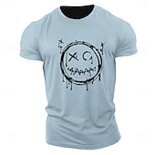 billiga Mäns grafiska t -shirt-Herr Tecknat Grafiska tryck Rolig Le ansikte T-shirt Grafiska utslagsplatser Bomull Kortärmad Grafisk Skjorta Heather Grey Svart Vit Bekväm t-shirt Utomhus Gata Modedesignerkläder