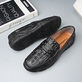 billiga Casual loafers-Vita herrloafers i konstläder med svart krokodilstruktur – eleganta och snygga slip-on-skor för semiformella evenemang, bröllop och avslappnade sammankomster