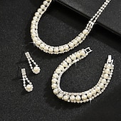 economico Parure di gioielli-Set di gioielli da sposa 3 Perla 1 Collana 1 Bracciale Orecchini Per donna Elegante Moda Dolce Adorabile Classico Amore Prezioso Ovale Parure di gioielli Per Matrimonio San Valentino Compleanno