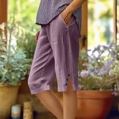 cheap Pants-Women&#039;s Chinos Vacation Vintage Basic Knee Length High Waist Plain Pocket Elastic Waistband Comfy Soft Comfortable Micro-elastic Formal Vacation Street White Pink Blue Purple Summer Loose Fit