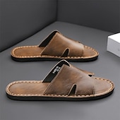 economico Infradito da Vacanza-sandali da uomo in similpelle marrone con punta aperta – comode scarpe estive slip-on per la spiaggia, la piscina o il relax casual