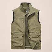 cheap Men&#039;s Vest-Men&#039;s Fishing Vest Sleeveless Vest Outdoor Modern Contemporary All Seasons Multi Pocket Chinlon Outdoor Solid / Plain Color Zipper Standing Collar Standard Fit Black ash-colored khaki Army Green Vest