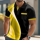 abordables Polo geométrico para hombre-Hombre Geométrico Línea Polo Manga Corta Cuello Vuelto Negocios Deporte Ropa Deportiva Casual Diario Botones Bolsillo Verano Azul cielo Rojo rubí Gris