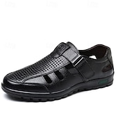 baratos Sandálias de vestir-Men's Sandals Walking Casual PU Leather Breathable Comfortable Slip Resistant Buckle Black Brown Summer Spring Fall