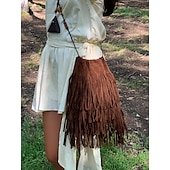 cheap Crossbody Bags-Women&#039;s Boho Fringe Crossbody Bag with Beaded Strap – Vintage Suede-Look Shoulder Purse for Festivals, Travel and Casual Outfits