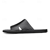 economico Infradito da Vacanza-sandali da uomo in similpelle marrone con punta aperta – comode scarpe estive slip-on per la spiaggia, la piscina o il relax casual