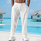 cheap Casual Pants-Men&#039;s Summer Pants Beach Pants Casual Pants Pocket Elastic Waist Drawstring Plain Comfort Breathable Vacation Daily Holiday Hawaiian Boho Black White