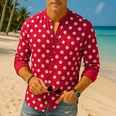 preiswerte Herrenhemd zum Knöpfen-Herren Hemd Sommerhemd Freizeithemd Strandhemd Knopfhemd Rote Blau Grau Langarm Tupfen Stehkragen Urlaub Hawaiianisch Knöpfe Bekleidung Polyester Mode Lässig Bequem