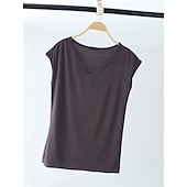 billige Plain t-skjorte-Dame Bluse Helfarge Stilfull Fritid Kortermet V-hals Vanlige topper Daglig Svart Hvit Rosa Rød Marineblå Sommer Vår