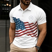  4 luglio 2026 250° Giornata dell'indipendenza Per uomo Bandiera Americana Polo Maniche Corte Bavero Casual Quotidiano Sport & Outdoor Athleisure Festival Bottoni Estate Bianco Blu marino