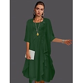 abordables Avec veste-Robe à deux pièces A-ligne pour la mère de la mariée à la plage invitée de mariage élégant col arrondi longueur genou chiffon dentelle sans manches vestes avec plis et appliqués 2025 taille