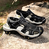 voordelige Buitensandalen-Bruine gesloten heren outdoor wandelsandalen met ademend mesh bovenwerk, gevoerde zool, avontuurlijke stijl voor volwassenen, geschikt voor bergpaden, boswandelingen, zomerkamperen