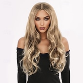 abordables Perruques Synthétiques Sans Bonnet-Perruque Synthétique Ondulé Ondulation profonde Coupe dégradée Avec frange Fabriqué à la Machine Perruque 26 pouces A1 Cheveux synthétiques Femmes Classique Confortable Dégradé de couleur Blond