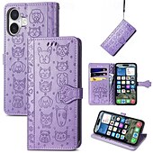 お買い得  iPhone用ケース-電話 ケース 用途 Apple AirTag iPhone 16 Pro Max プラス iPhone 15 14 Pro Max Plus iPhone 14 13 12 Pro Max Plus ウォレットカードケース フリップカバー リストストラップ付き 耐衝撃 猫 犬 TPU PUレザー