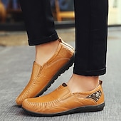 tanie Buty casual slip-on-męskie, brązowe, swobodne mokasyny z cholewką z miękkiej skóry ekologicznej, ręcznie szytymi detalami i wytrzymałą gumową podeszwą – idealne do codziennego noszenia i aktywności na świeżym powietrzu