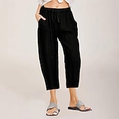 economico Pantaloncini in lino di cotone-Per donna Pantaloni in cotone e lino Pantaloni capri Pantaloni Eleganti Streetwear Casual Lunghezza al polpaccio Naturale Semplice Tasca Design con Coulisse Elastica Comodo All&#039;aperto All&#039;aperto