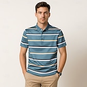 preiswerte Herren Elite Polo-Herren Poloshirt aus Seide, Baumwolle und Lyocell, formelle Arbeit, Turndown, kurze Ärmel, Basic, formal, gestreift, Streifendruck, Sommer, normale Passform, schwarz-grün