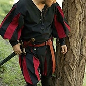 baratos Tops-Medieval Renascentista Século XVII Camisa Túnica Cavalheiro Viking Cruzado Com Babados Bloco de cor Fantasia Homens Celta Viking Pirata Dia Das Bruxas Carnaval Espetáculo LARP Ren Faire Adulto Blusa