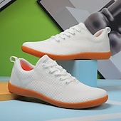 cheap Men&#039;s Sneakers-Men&#039;s White Knit Sneakers with Bright Orange Sole – Breathable Casual Shoes for Running, Outdoor Activities and Urban Style