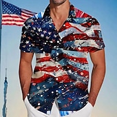 voordelige Vlag patroon-Independence Day Voor heren Amerikaanse vlag Vaderlandslievend Vierde juli Overhemd Zomer overhemd Overhemd met knopen Korte mouw Mode-casual Buiten Feestdagen Zomer Lente Strijkijzer 3D-afdrukken