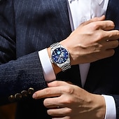 cheap Quartz Watches-916 Men&#039;s Stainless Steel Watch – Luminous Dial, Multi-Function Quartz Movement, Calendar, 3ATM Waterproof, Elegant Business Style