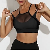 baratos Camisa Feminina-Mulheres Cor Sólida Sutiã de tênis Sutiã Esportivo Com Transparência Resistente ao Choque Pavio Humido Respirável Tênis Golfe Pickleball Halter pescoço Com Alças Finas Preto Branco + preto Verde