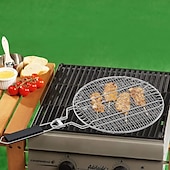 cheap Grills &amp; Outdoor Cooking-Round Portable BBQ Grill Basket, Stainless Steel Fish Grill Rack with Removable Secure Locking Handle, Grill Accessories for Outdoor Grill Vegetables Fishes Shrimp
