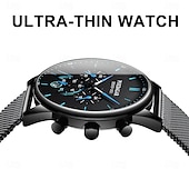 abordables Relojes mecánicos-Reloj de moda para hombre, cronógrafo de acero inoxidable, malla de cuarzo, reloj de pulsera para hombre, resistente al agua, luminoso, fecha, relojes deportivos para hombre.
