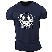 billiga Mäns grafiska t -shirt-Herr Grafiska tryck Rolig Le ansikte T-shirt Grafiska utslagsplatser Bomull Kortärmad Grafisk Skjorta Heather Grey Svart Vit Bekväm t-shirt Utomhus Gata Modedesignerkläder