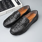 billiga Casual loafers-Vita herrloafers i konstläder med svart krokodilstruktur – eleganta och snygga slip-on-skor för semiformella evenemang, bröllop och avslappnade sammankomster