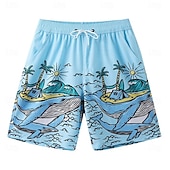 baratos Calções Elite Masculinos-Homens Calção Shorts de praia Bolsos Com Cordão Cintura elástica Gráfico Folha Árvore Respirável Secagem Rápida Comprimento do joelho Ao ar livre Férias Casa Férias Estilo Étnico Azul Céu Azul escuro