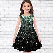 tanie Sukienka 3D Shining Vision-Dziewczyny &#039; 3D Graficzny Sukienka Bez rękawów Lato Wiosna Urlop Codzienny Święto Księżniczka Piękny Słodkie Dzieci 4-12 lat Codzienne sukienki Sukienka A line Do kolan Regularny