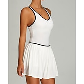 abordables Vestido de Mujer-Abierto de Estados Unidos Mujer Retazos Vestido de tenis Sin Mangas Plisado Encuadernación de contraste Secado rápido Transpirable Tenis pepinillo Escote en U Vestidos Negro Blanco Azul Marino Oscuro